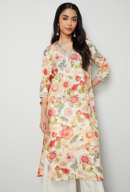 MELANGE Floral Print Straight Kurta