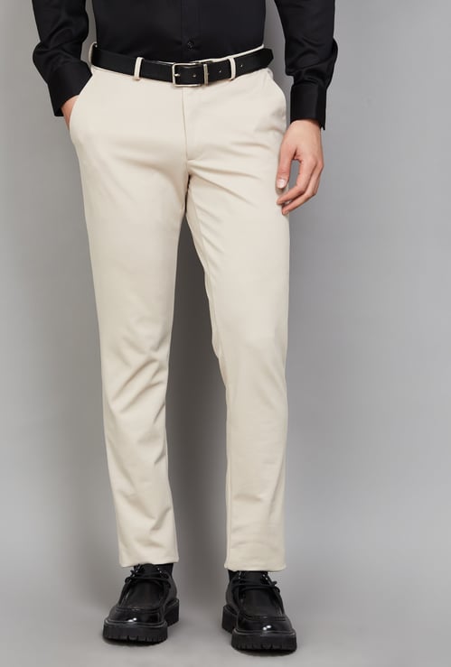 LOUIS PHILIPPE Solid Slim Tapered Formal Trousers