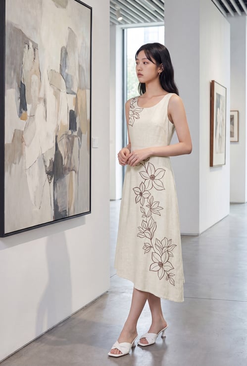 CODE Floral Embroidered Midi Dress