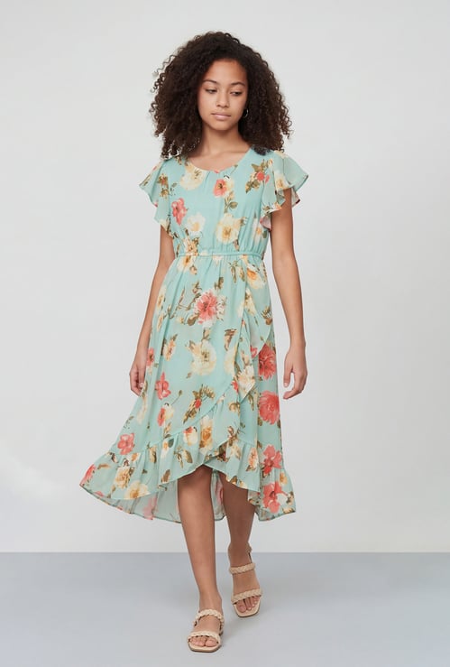 FAME FOREVER Girls Floral Print Fit & Flare Dress
