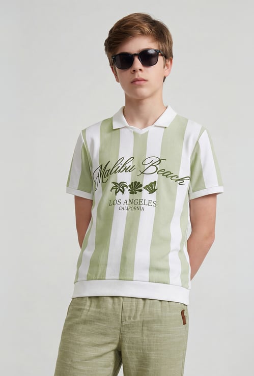 FAME FOREVER Boys Striped Johnny Collar T-shirt