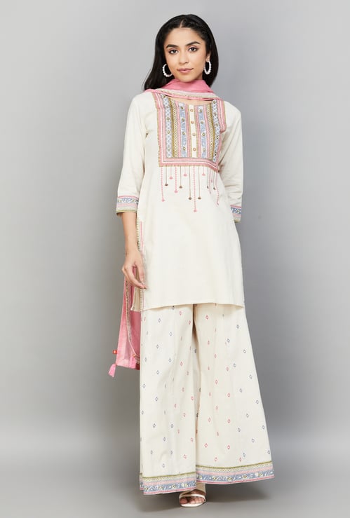SPAN Embroidered Kurta Palazzo Set