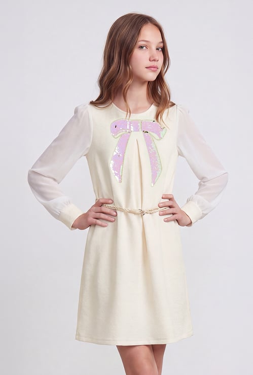 FAME FOREVER Girls Embellished Bow A-Line Dress