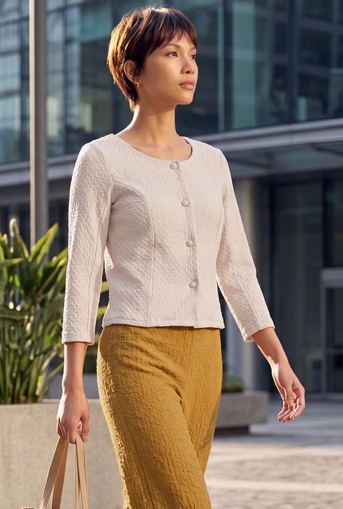 CODE Textured Buttoned Jacket