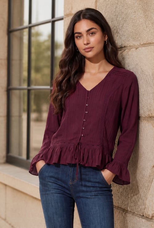 FAME FOREVER Textured V-Neck Top