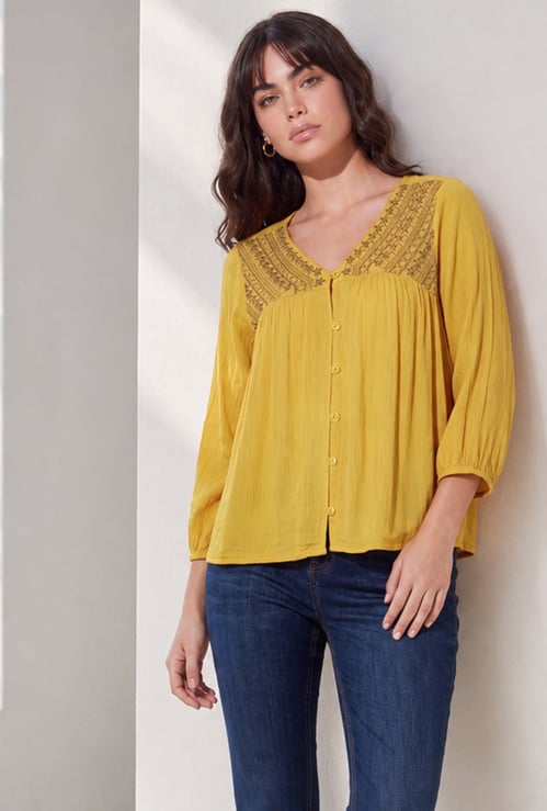 FAME FOREVER Embroidered Buttoned Top