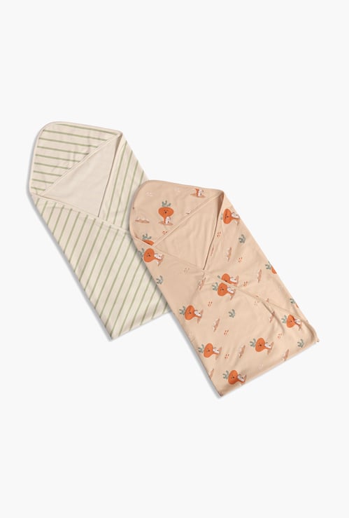 FS MINI KLUB Girls Printed and Striped Blanket - Pack of 2