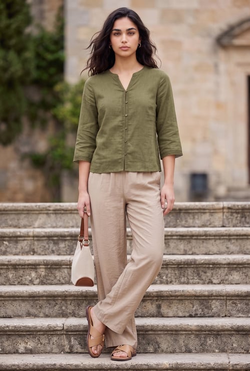 FAME FOREVER Solid Shirt-Style Top