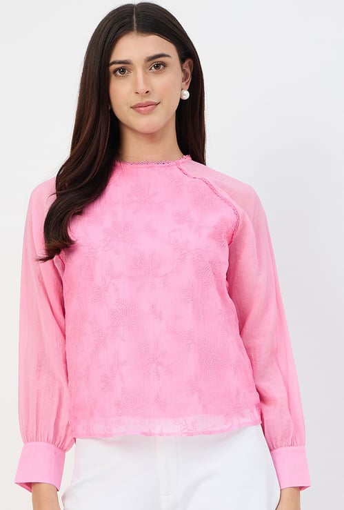 MADAME Embroidered Round Neck Full Sleeves Tunic