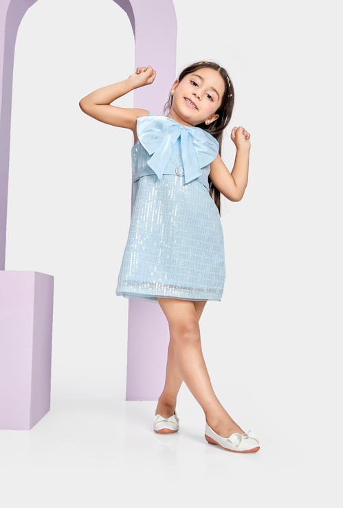 PEPPERMINT Girls Bow Detail Sequin Dress