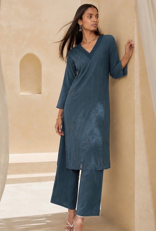 MELANGE Embroidered Straight Kurta Set