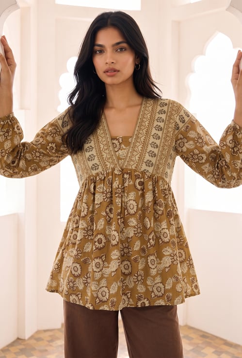 MELANGE Floral Print V-Neck Top