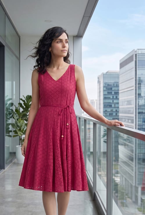 CODE Embroidered Fit & Flare Dress