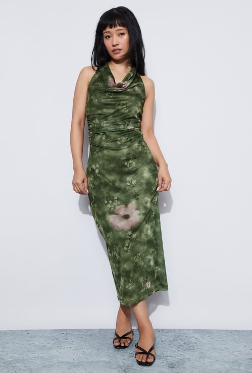 GINGER Halter Neck Ruched Maxi Dress