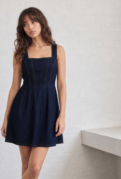 GINGER Solid Fit & Flare Dress