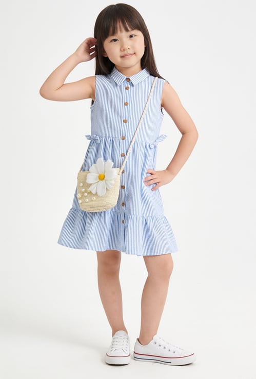 FAME FOREVER Girls Striped Buttoned Dress