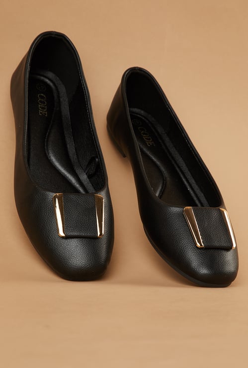 CODE Textured Square-Toe Ballerinas