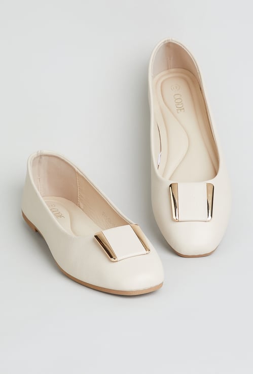 CODE Textured Square-Toe Ballerinas