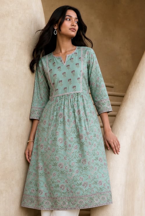 MELANGE Floral Print Straight Kurta