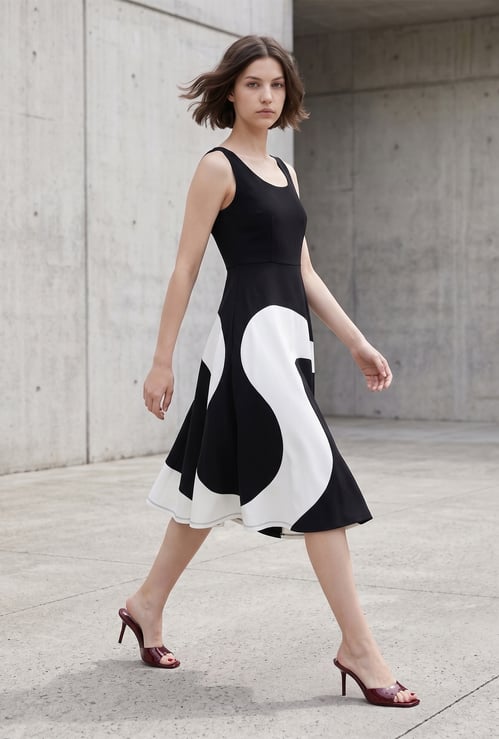 CODE Colourblock Fit & Flare Midi Dress