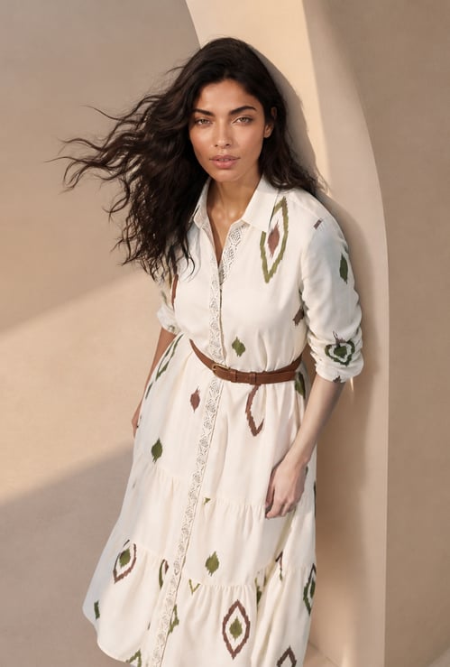 COLOUR ME Ethnic Motif Tiered Dress