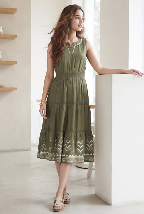 COLOUR ME BY MELANGE Ethnic Motif A-line Dress