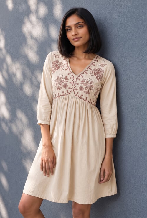 COLOUR ME Embroidered A-line Dress