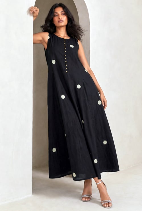 COLOUR ME Embroidered A-Line Maxi Dress