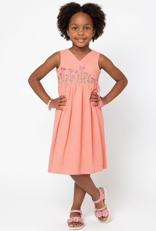 MELANGE Girls Embroidered Wrap Dress