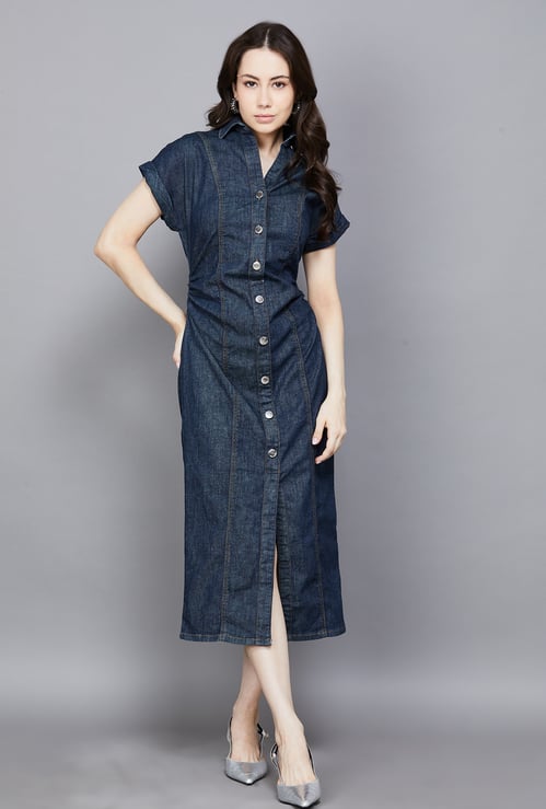 ONLY Solid Buttoned Midi Dress