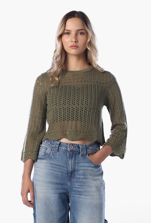 ONLY Crochet Crew Neck Sweatshirt