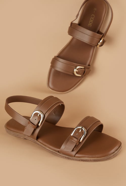 CODE Strappy Flats with Buckle Closure