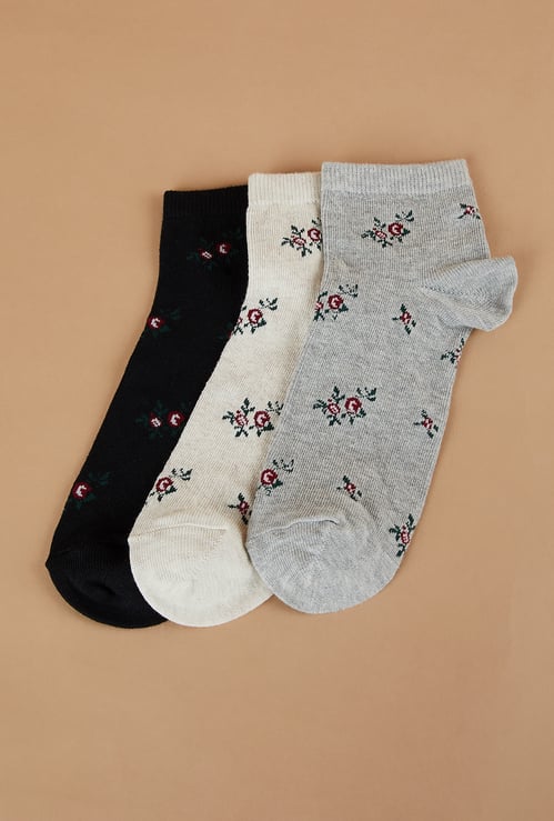 GINGER Floral Print Ankle Length Socks - Pack of 3
