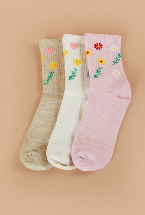GINGER Floral Print Calf Length Socks - Pack of 3