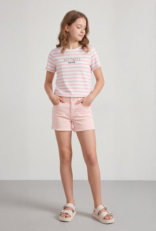 FAME FOREVER Girls Solid Denim Shorts