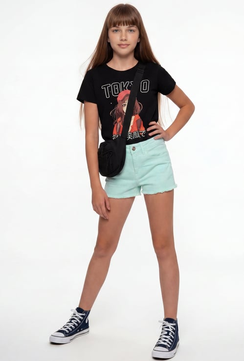 FAME FOREVER Girls Solid Denim Shorts