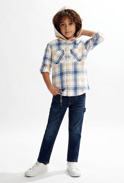 FAME FOREVER Boys Checked Hooded Shirt