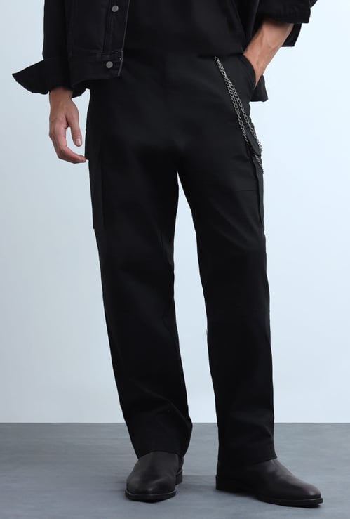 FLYING MACHINE Solid Mid Rise Cargos Trousers