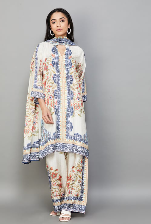 LIBAS Floral Print A-line Kurta Set