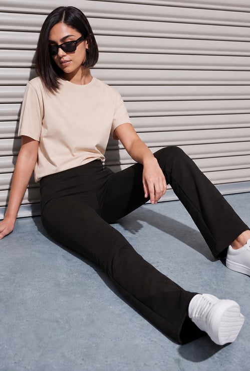 FAME FOREVER Solid Bootcut Track Pants