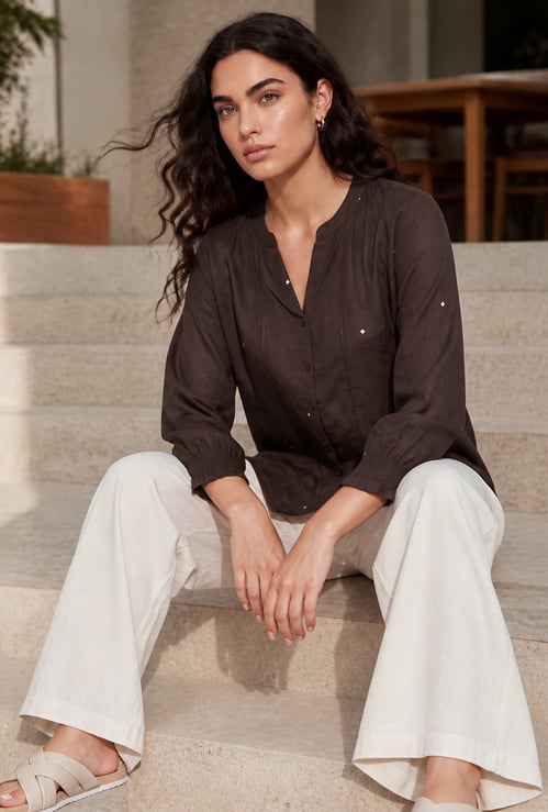 FAME FOREVER Embroidered Buttoned Top