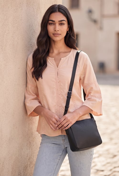 FAME FOREVER Solid Lace-Trim Top