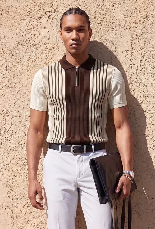 CODE Striped Polo T-shirt