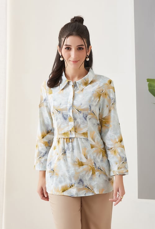 LATIN QUARTERS Floral Print Buttoned Tunic