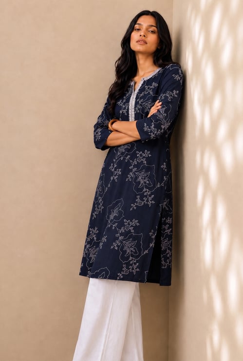 MELANGE Floral Print Straight Kurta