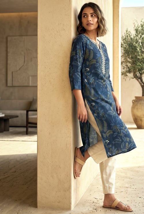 MELANGE Floral Print Straight Kurta