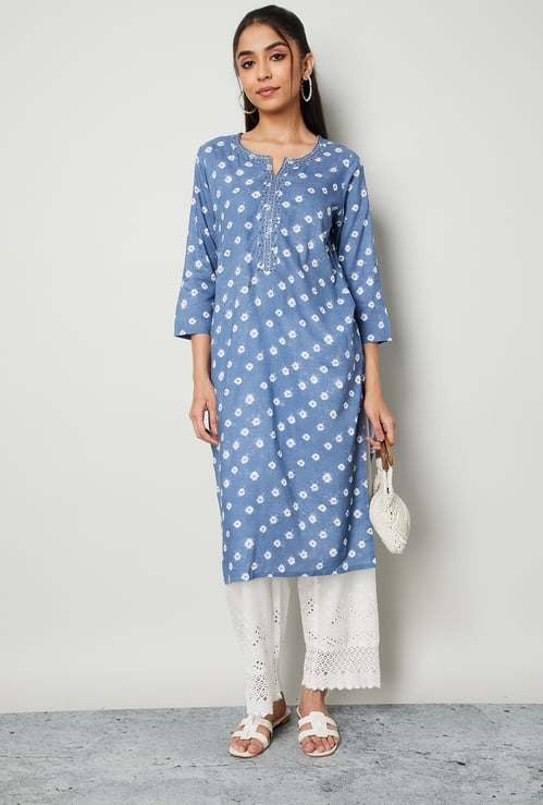 MELANGE Bandhani Print Straight Kurta
