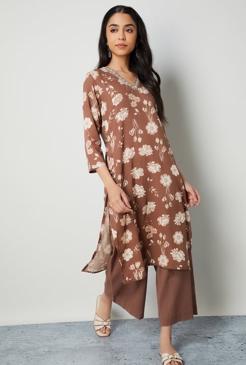 MELANGE Floral Print Straight Kurta