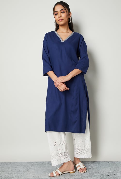 MELANGE Solid Straight Kurta