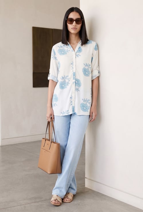MELANGE Floral Print Button Down Straight Kurti